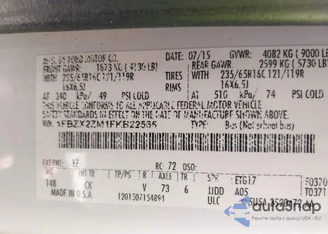 2015 Ford Transit-350 Xlt from USA, damaged, VIN 1FBZX2ZM1FKB22565